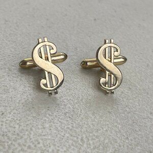 Vintage Dollar Sign Cuff Links 1960s Swank Gold Tone Metal Money Cufflinks  Cond